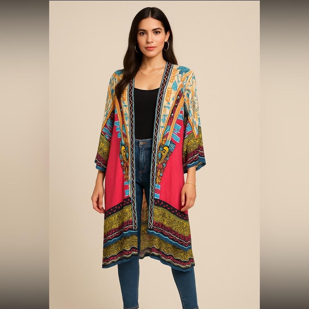 Flying Tomato Boho Kimono Duster Jacket L